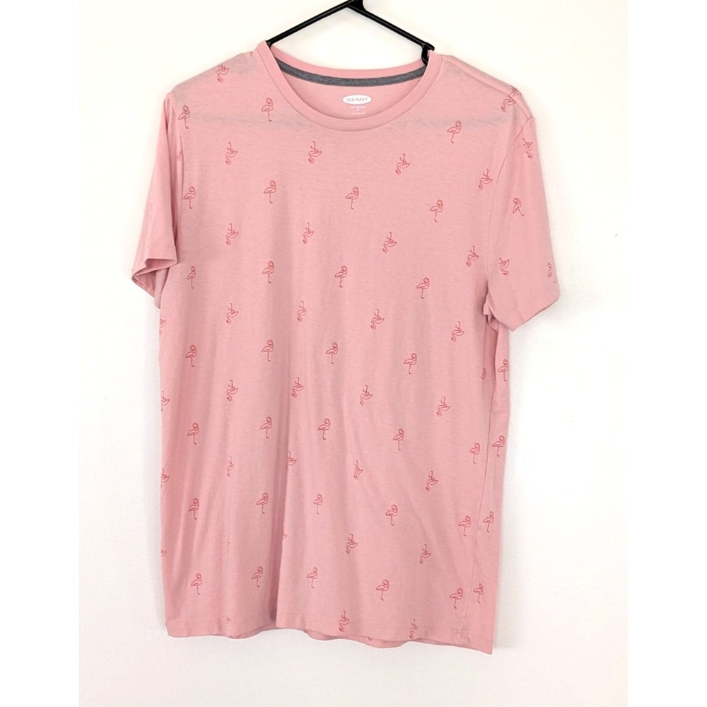 Old Navy Mens Short Sleeve Soft Washed Pink Flamingo Graphic Shirt Top Medium